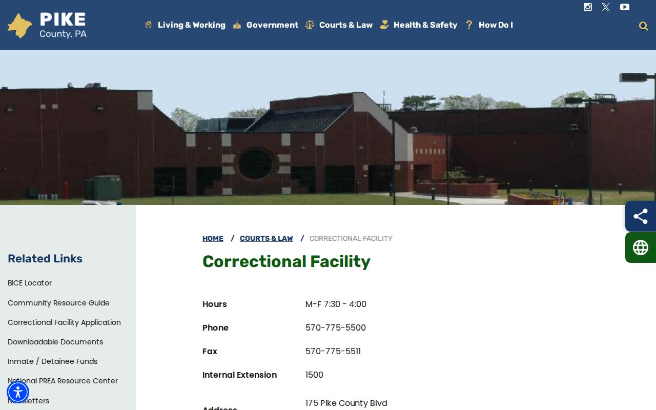 Pike County arrest booking information at the Correctional Facility