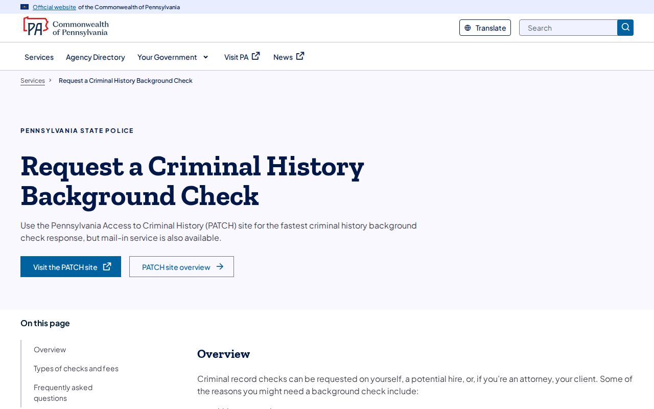 Pike County criminal history PSP check types and fees